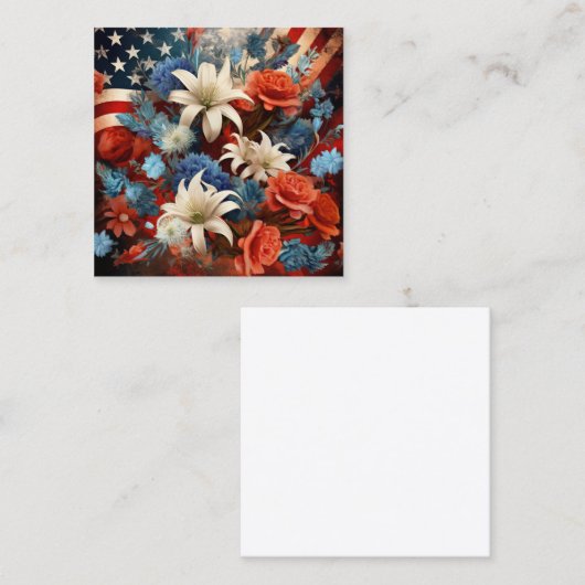 Rood Wit en Blauw Patriottische Bloemenkunst Vierkante Visitekaartje (Voorkant / Achterkant)