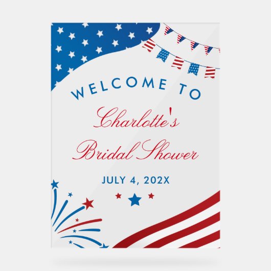 Rood Wit en Blauw Patriottische Bruidsdouche Welko Acryl Bord (Voorkant)