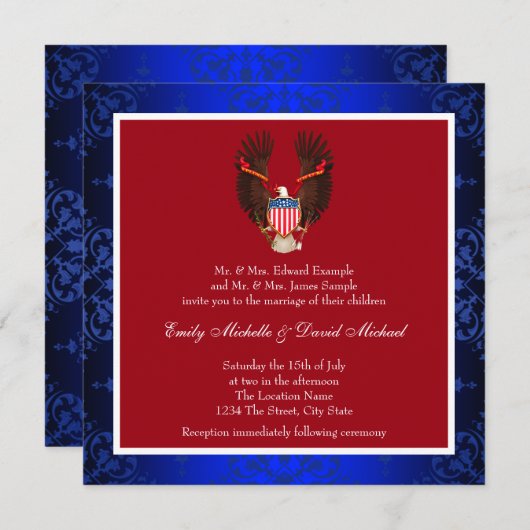 Rood, wit en blauw patriottische bruiloft kaart (Voorkant / Achterkant)