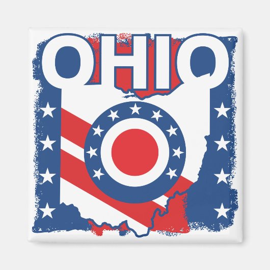 Rood Wit en Blauw Patriottische Grunge Ohio Magneet (Voorkant)