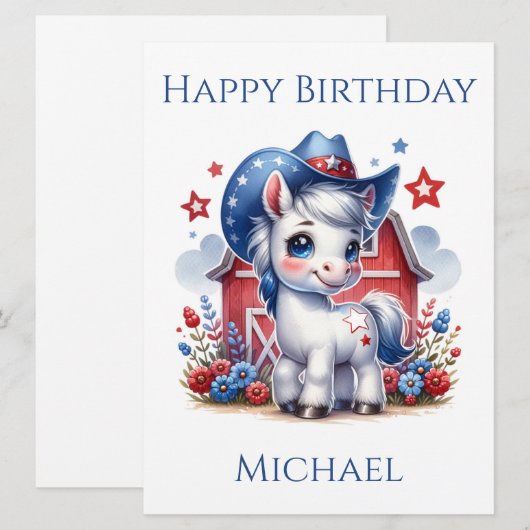 Rood, Wit en Blauw Patriottische Pony Verjaardag K (Voorkant / Achterkant)