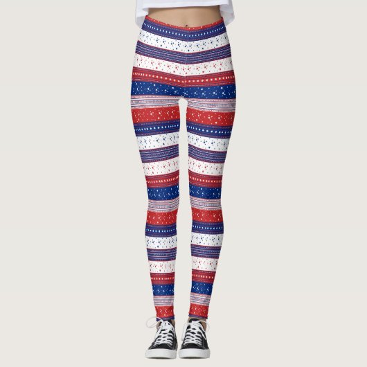 Rood wit en blauw patriottische strepen patroon leggings (Voorkant)