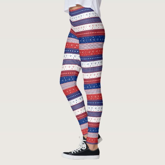 Rood wit en blauw patriottische strepen patroon leggings (Links)