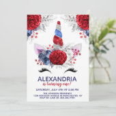 Rood, wit en blauw patriottische unicorn Birthday Kaart (Staand voorkant)