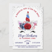Rood, wit en blauw patriottische unicorn Birthday Kaart (Voorkant)