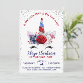 Rood, wit en blauw patriottische unicorn Birthday Kaart (Staand voorkant)
