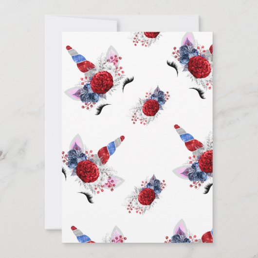 Rood, wit en blauw patriottische unicorn Birthday Kaart (Achterkant)