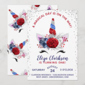 Rood, wit en blauw patriottische unicorn Birthday Kaart (Voorkant / Achterkant)