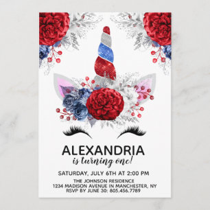 Rood, wit en blauw patriottische unicorn Birthday Kaart