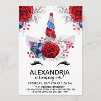 Rood, wit en blauw patriottische unicorn Birthday Kaart