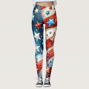 Rood, Wit en Blauw   Patriottische Vierde juli Leggings