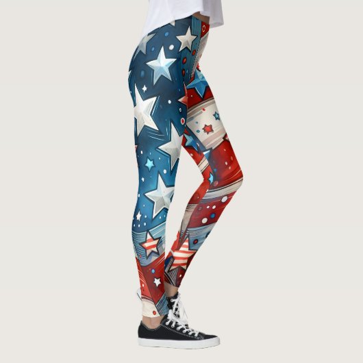 Rood, Wit en Blauw | Patriottische Vierde juli Leggings (Rechts)