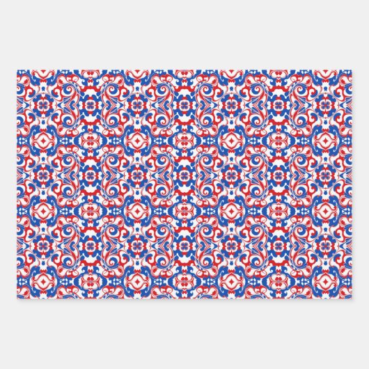 Rood, wit en blauw patroon inpakpapier vel (Voorkant 3)