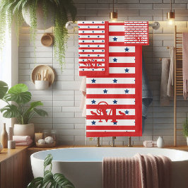 Rood Wit en Blauw Patroon Sterren Strepen Monogram Bad Handdoek