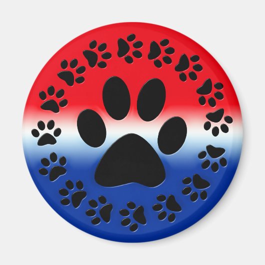 Rood Wit en Blauw Paw Prints Cirkel Magneet (Voorkant)
