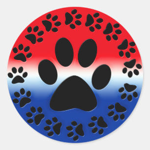 Rood Wit en Blauw Paw Prints Cirkel Ronde Sticker