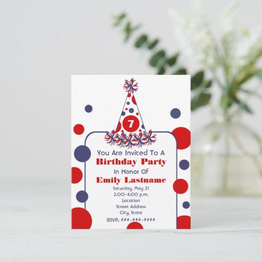 Rood wit en blauw pokdot Birthday Party Pet Kaart (Staand voorkant)