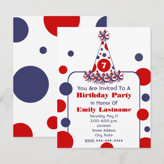 Rood wit en blauw pokdot Birthday Party Pet Kaart (Voorkant / Achterkant)