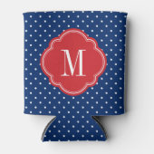 Rood Wit en Blauw Polka Dots Monogram Blikjeskoeler (Voorkant)