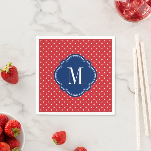 Rood Wit en Blauw Polka Dots Monogram Servet (Insitu)