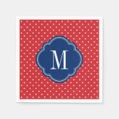 Rood Wit en Blauw Polka Dots Monogram Servet (Voorkant)