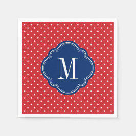 Rood Wit en Blauw Polka Dots Monogram Servet