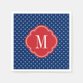 Rood Wit en Blauw Polka Dots Monogram Servetten