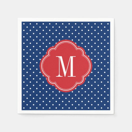 Rood Wit en Blauw Polka Dots Monogram Servetten (Voorkant)