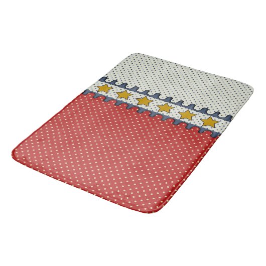 Rood, Wit en Blauw - Polka Dots, Stripes, Mosterd Badmat (Gekanteld)