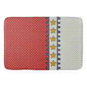 Rood, Wit en Blauw - Polka Dots, Stripes, Mosterd Badmat (Voorkant)
