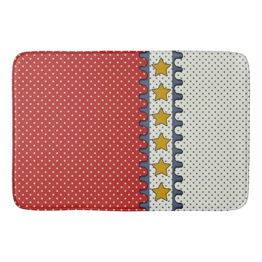 Rood, Wit en Blauw - Polka Dots, Stripes, Mosterd Badmat (Voorkant)