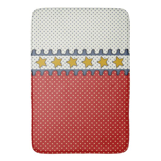 Rood, Wit en Blauw - Polka Dots, Stripes, Mosterd Badmat (Voorkant Verticaal)
