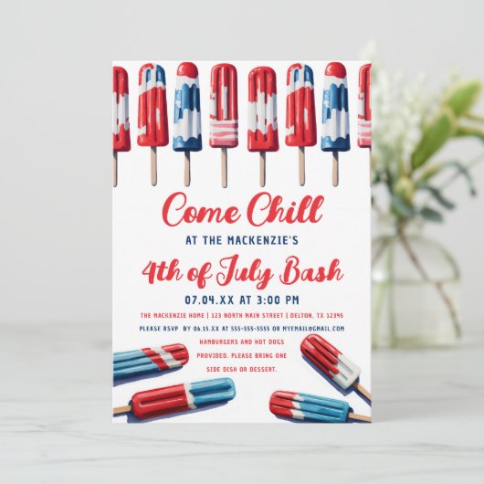 Rood Wit en Blauw Popsicle Kom Koude 4 juli Kaart (Staand voorkant)