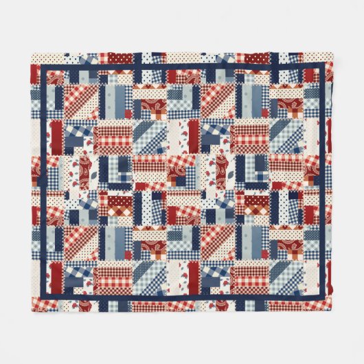 Rood, wit en blauw, Quilt-Kijk, knelpen Fleece Deken (Voorkant (Horizontaal))