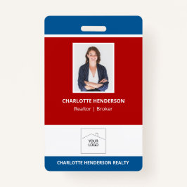 Rood wit en blauw Real Estate Agent Foto Logo Badge