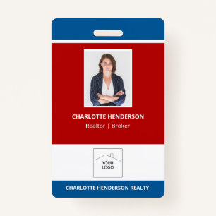 Rood wit en blauw Real Estate Agent Foto Logo Badge