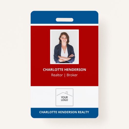 Rood wit en blauw Real Estate Agent Foto Logo Badge (Voorkant)