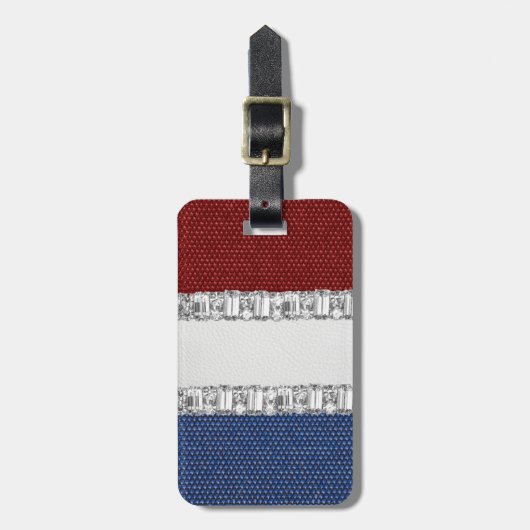 Rood wit en blauw Rhinestone Bagagelabel (Voorkant verticaal)