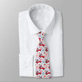 Rood Wit en Blauw Rode Truck 4 Juli Enkele Print Stropdas