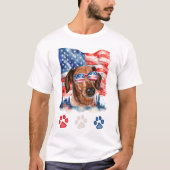 Rood Wit en Blauw Schattige Tachshund Dog 4 juli T-shirt (Voorkant)