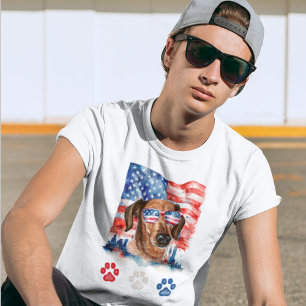 Rood Wit en Blauw Schattige Tachshund Dog 4 juli T-shirt