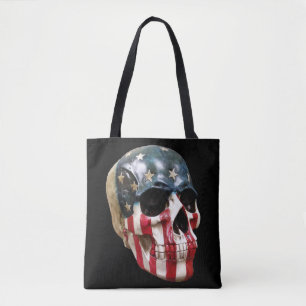 Rood wit en blauw schedel op een volledig gedrukt tote bag