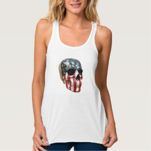 Rood Wit en Blauw schilderen realistische schedel Tanktop