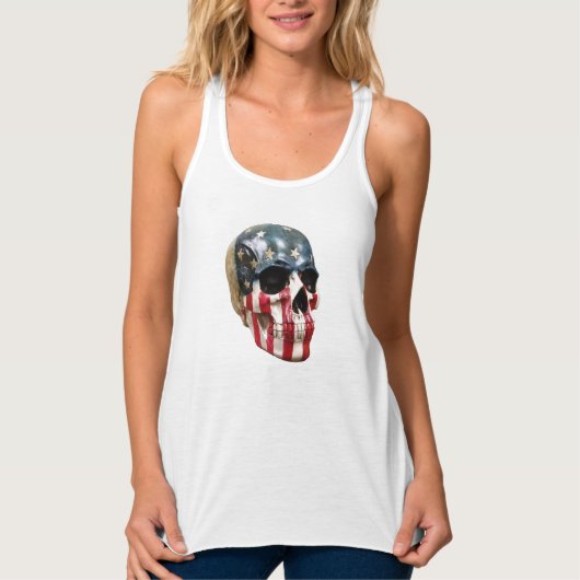 Rood Wit en Blauw schilderen realistische schedel  Tanktop (Voorkant)