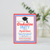 Rood Wit en Blauw Schoolkleuren Grad Feest Uitnodiging Briefkaart (Staand voorkant)