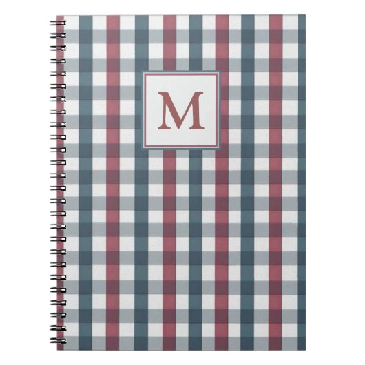 Rood, Wit en Blauw Schotse Monogram Notitieboek (Voorkant)
