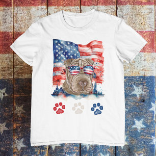 Rood Wit en Blauw Shar Pei Hond Huisdier 4 juli T-shirt