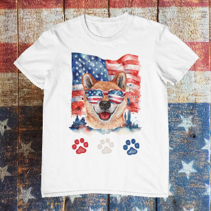 Rood Wit en Blauw Shiba Inu Hond Pet 4th van juli T-shirt