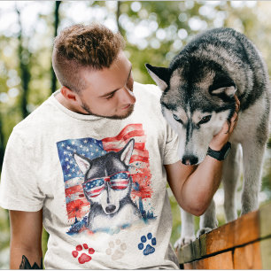 Rood Wit en Blauw Siberische Husky Hond 4 juli T-shirt