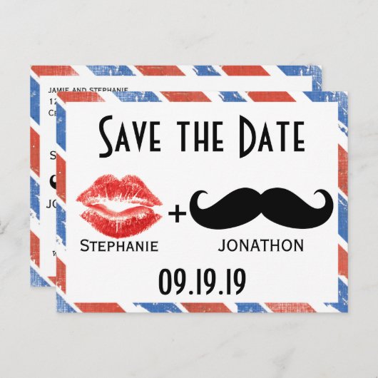 Rood wit en blauw  sparen de Datum Aankondigingskaart (Voorkant / Achterkant)